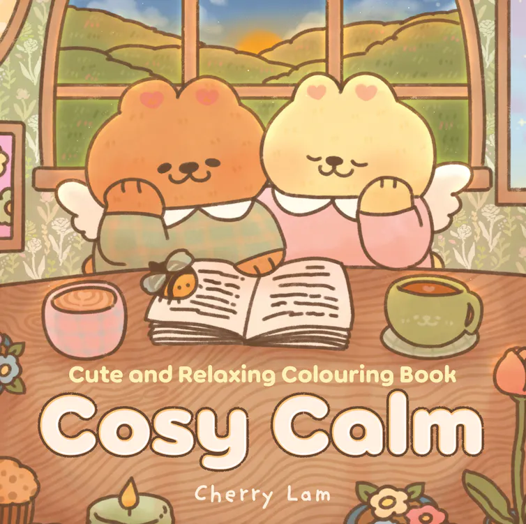 book cover: Cosy Calm – two cats reading